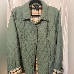 HOT TREND Women’s Brooks Brothers Quilted Green Jacket Burberry plaid size 12
